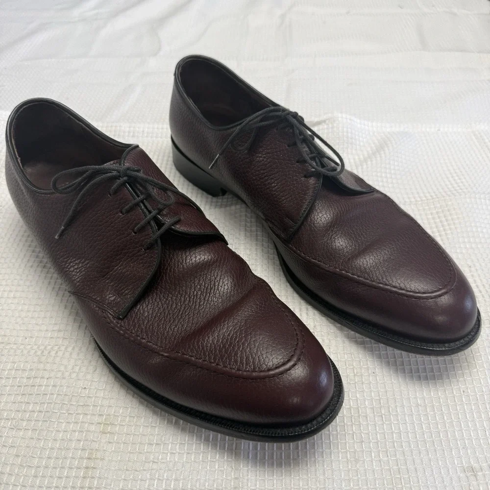 E.T. Wright Oxblood Pebble Grain Calfskin Apron Toe Derby Shoes Italy 13B